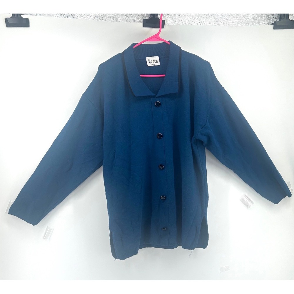 Maren Petite Vintage Royal Blue Button Front Cardigan Sweater Acrylic USA Small